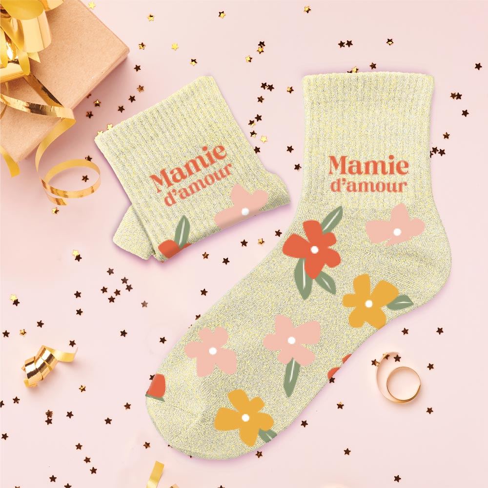 Chaussettes à paillettes "Mamie d'Amour" STC