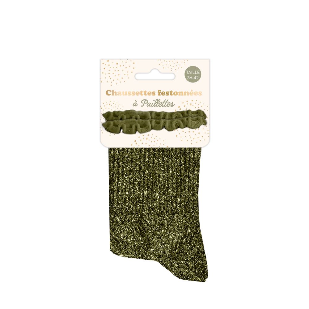 Chaussettes à paillettes kaki STC