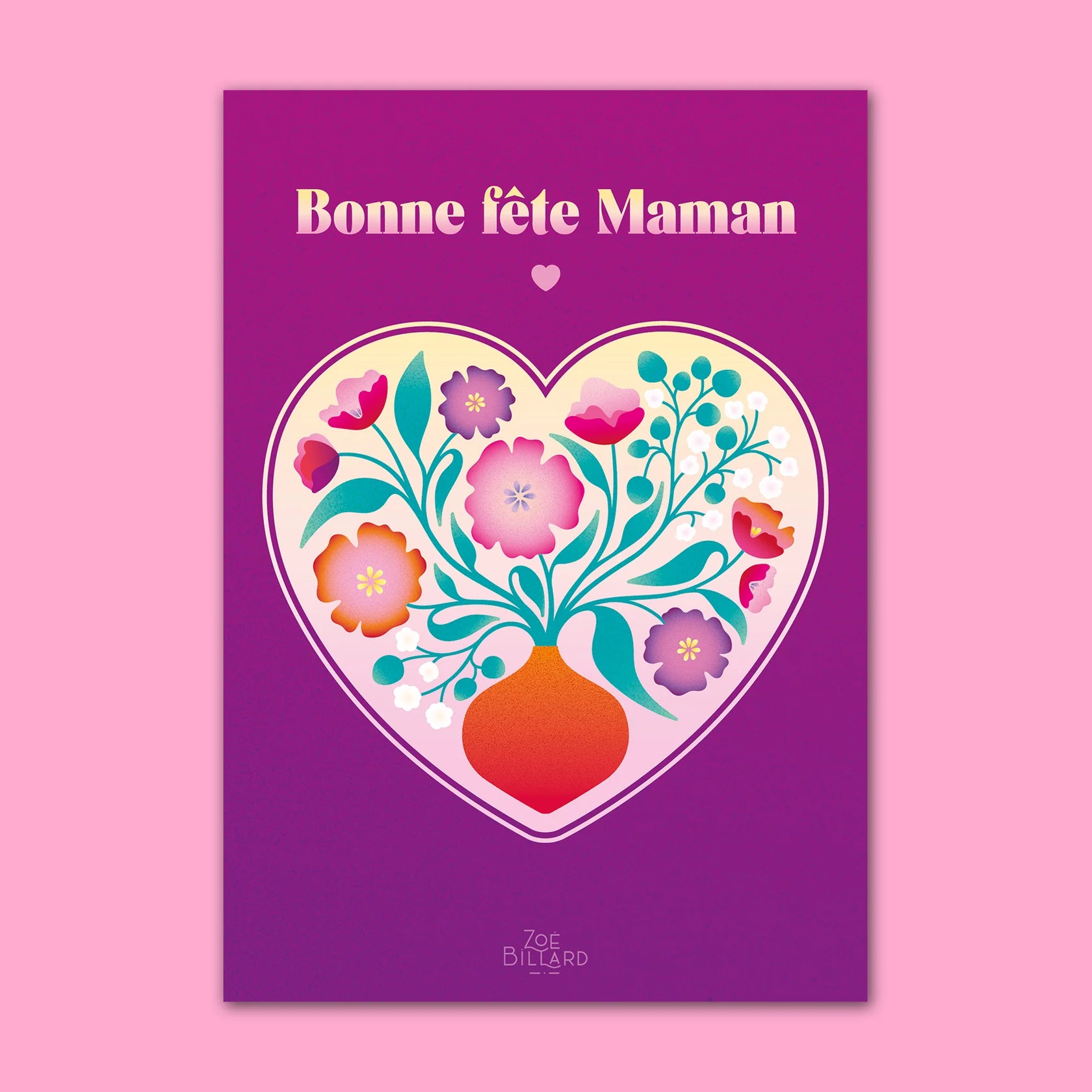 Carte Bonne fête Maman - Cœur Violet Zoé Billard